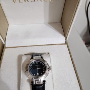 Versace black leather watch